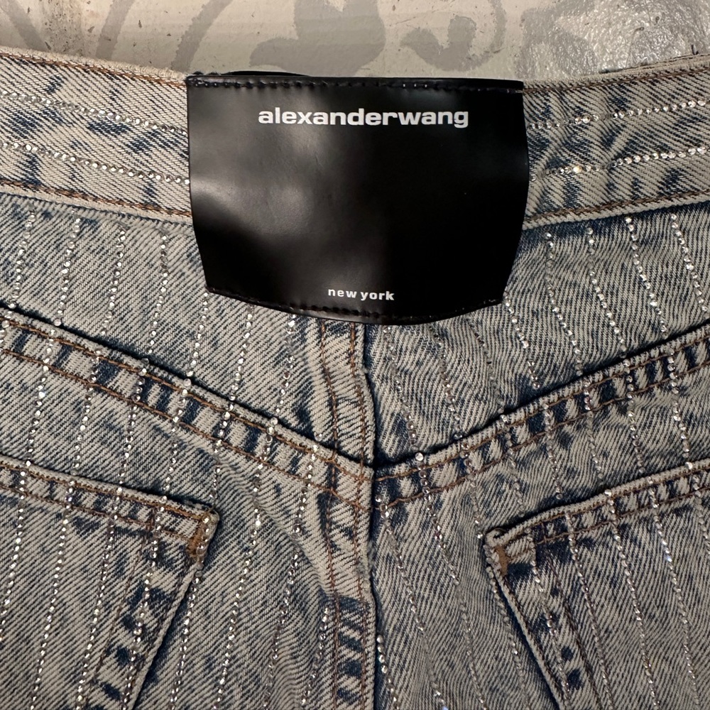 authentic NEW ALEXANDER Wang bite with crystal stripe pebble bleach shorts